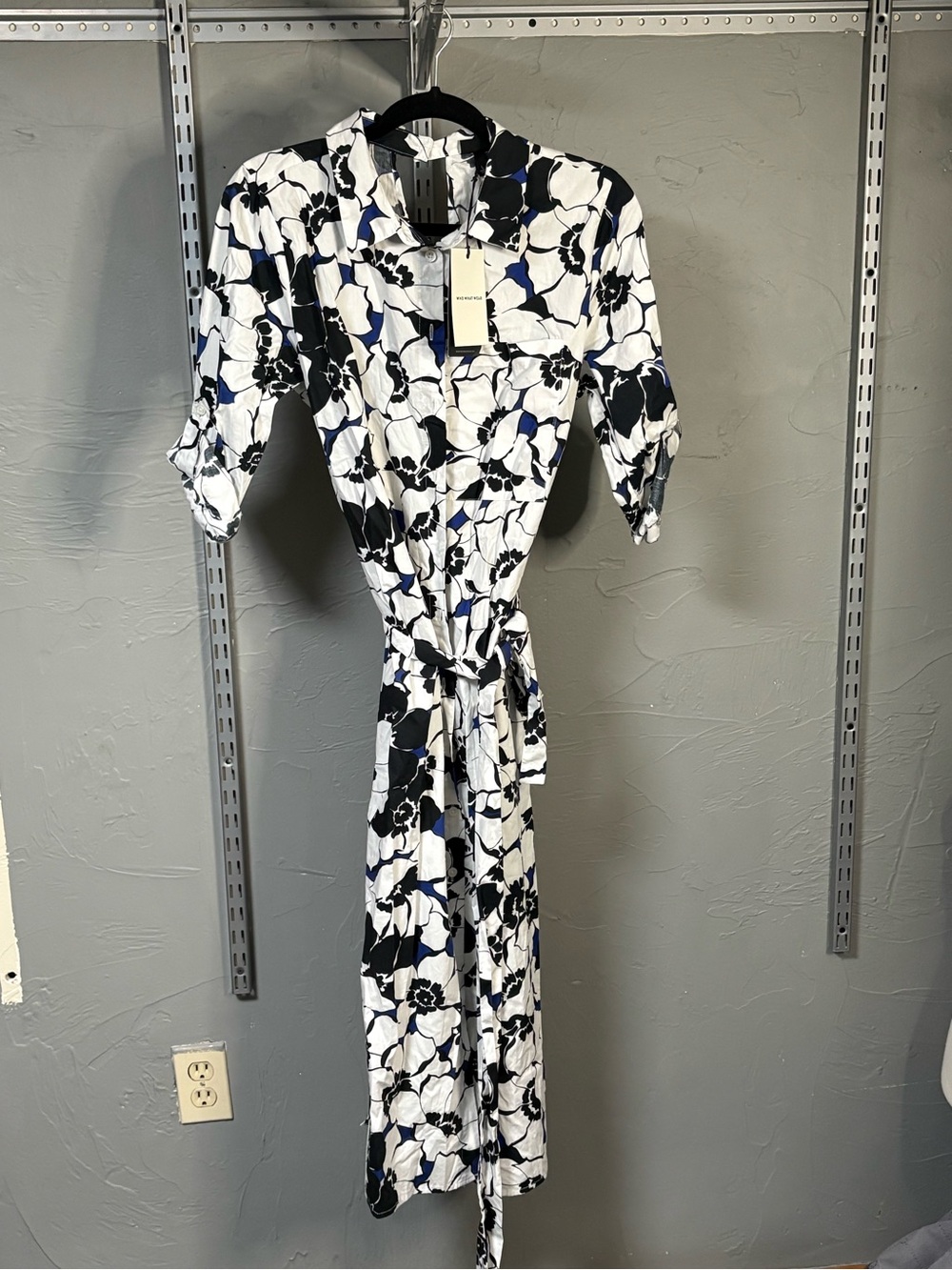 Who What Wear Black White Blue Floral Shirtwaist Maxi Dress